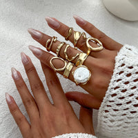 Thumbnail for 10 Pcs Irregular Pearl Waterdrop Textured Open Ring Set - ArtGalleryZen
