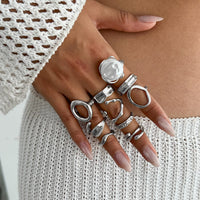 Thumbnail for 10 Pcs Irregular Pearl Waterdrop Textured Open Ring Set - ArtGalleryZen