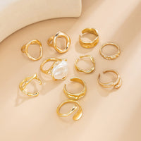 Thumbnail for 10 Pcs Irregular Pearl Waterdrop Textured Open Ring Set - ArtGalleryZen