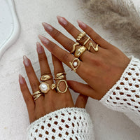 Thumbnail for 11 Pcs Barqoue Pearl Inlaid Waterdrop Hoop Ring Set - ArtGalleryZen