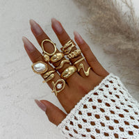 Thumbnail for 11 Pcs Barqoue Pearl Inlaid Waterdrop Hoop Ring Set - ArtGalleryZen