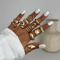 Thumbnail for 12 Pcs Gold Silver Tone Glossy Curved Hollow Waterdrop Ring Set - ArtGalleryZen