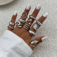 Thumbnail for 12 Pcs Gold Silver Tone Glossy Curved Hollow Waterdrop Ring Set - ArtGalleryZen