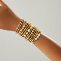 Thumbnail for 12 Pcs Minimalist Gold Silver Tone Pearl Beaded Chain Bracelet Set - ArtGalleryZen