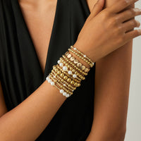 Thumbnail for 12 Pcs Minimalist Gold Silver Tone Pearl Beaded Chain Bracelet Set - ArtGalleryZen