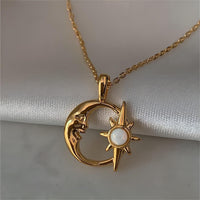 Thumbnail for 18K Gold Opal Star Moon Phase Necklace - ArtGalleryZen