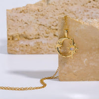 Thumbnail for 18K Gold Opal Star Moon Phase Necklace - ArtGalleryZen