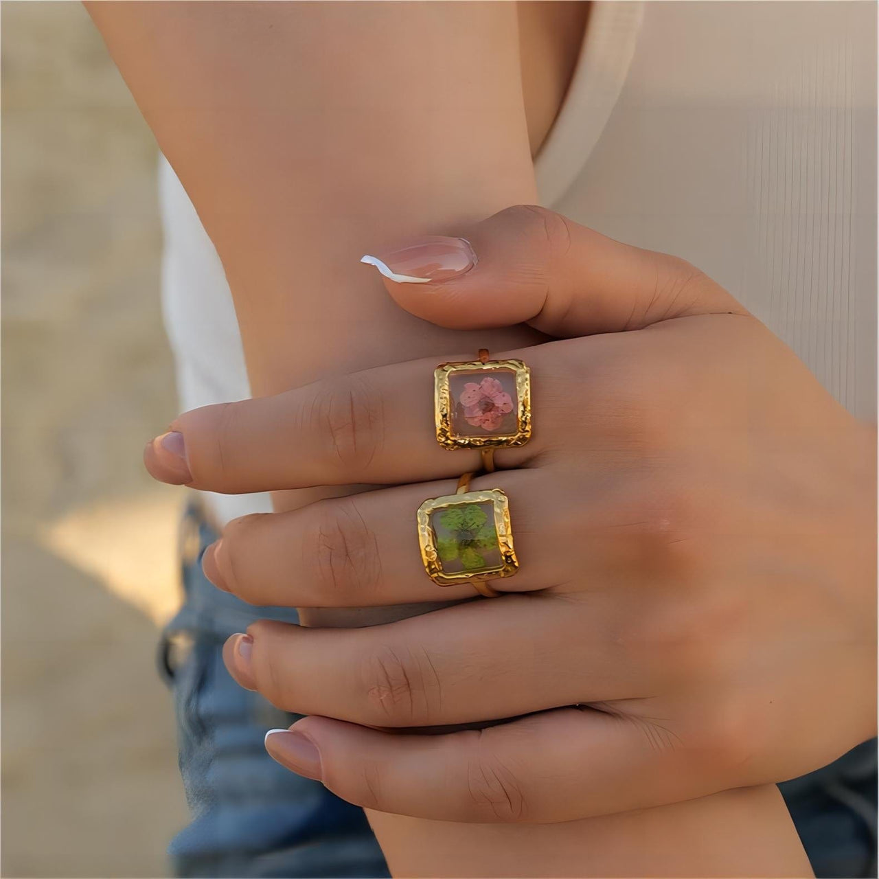 18K Gold Real Dried Flower Ring - ArtGalleryZen