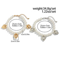 Thumbnail for 2 Pcs Heart Charm Pearl Chain Anklet Set - ArtGalleryZen