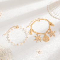 Thumbnail for 2 Pcs Shell Conch Starfish Charm Pearl Chain Anklet Set - ArtGalleryZen