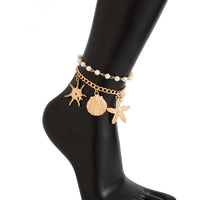 Thumbnail for 2 Pcs Shell Conch Starfish Charm Pearl Chain Anklet Set - ArtGalleryZen