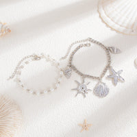 Thumbnail for 2 Pcs Shell Conch Starfish Charm Pearl Chain Anklet Set - ArtGalleryZen