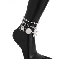 Thumbnail for 2 Pcs Shell Conch Starfish Charm Pearl Chain Anklet Set - ArtGalleryZen
