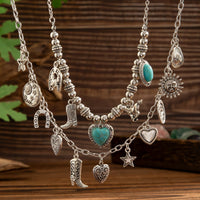 Thumbnail for 2 Pcs Turquoise Heart Boots Lucky Horseshoe Charm Necklace Set - ArtGalleryZen