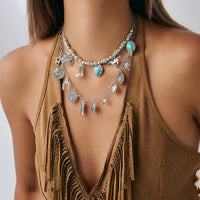 Thumbnail for 2 Pcs Turquoise Heart Boots Lucky Horseshoe Charm Necklace Set - ArtGalleryZen