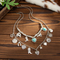 Thumbnail for 2 Pcs Turquoise Heart Boots Lucky Horseshoe Charm Necklace Set - ArtGalleryZen