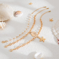 Thumbnail for 3 Pcs Boho Starfish Shell Charm Pearl Chain Bracelet Set - ArtGalleryZen