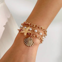 Thumbnail for 3 Pcs Boho Starfish Shell Charm Pearl Chain Bracelet Set - ArtGalleryZen
