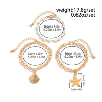 Thumbnail for 3 Pcs Boho Starfish Shell Charm Pearl Chain Bracelet Set - ArtGalleryZen