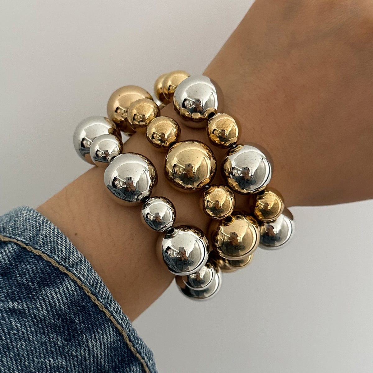 3 Pcs Chunky Gold Silver Plated Ball Chain Stackable Bracelet Set - ArtGalleryZen