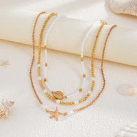 Thumbnail for 3 Pcs Conch Starfish Charm Pearl Seed Beaded Chain Necklace Set - ArtGalleryZen