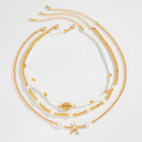 Thumbnail for 3 Pcs Conch Starfish Charm Pearl Seed Beaded Chain Necklace Set - ArtGalleryZen