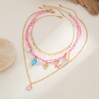 Thumbnail for 3 pcs Enamel Cherry Blossoms Starfish Conch Pendant Braided Necklace Set - ArtGalleryZen