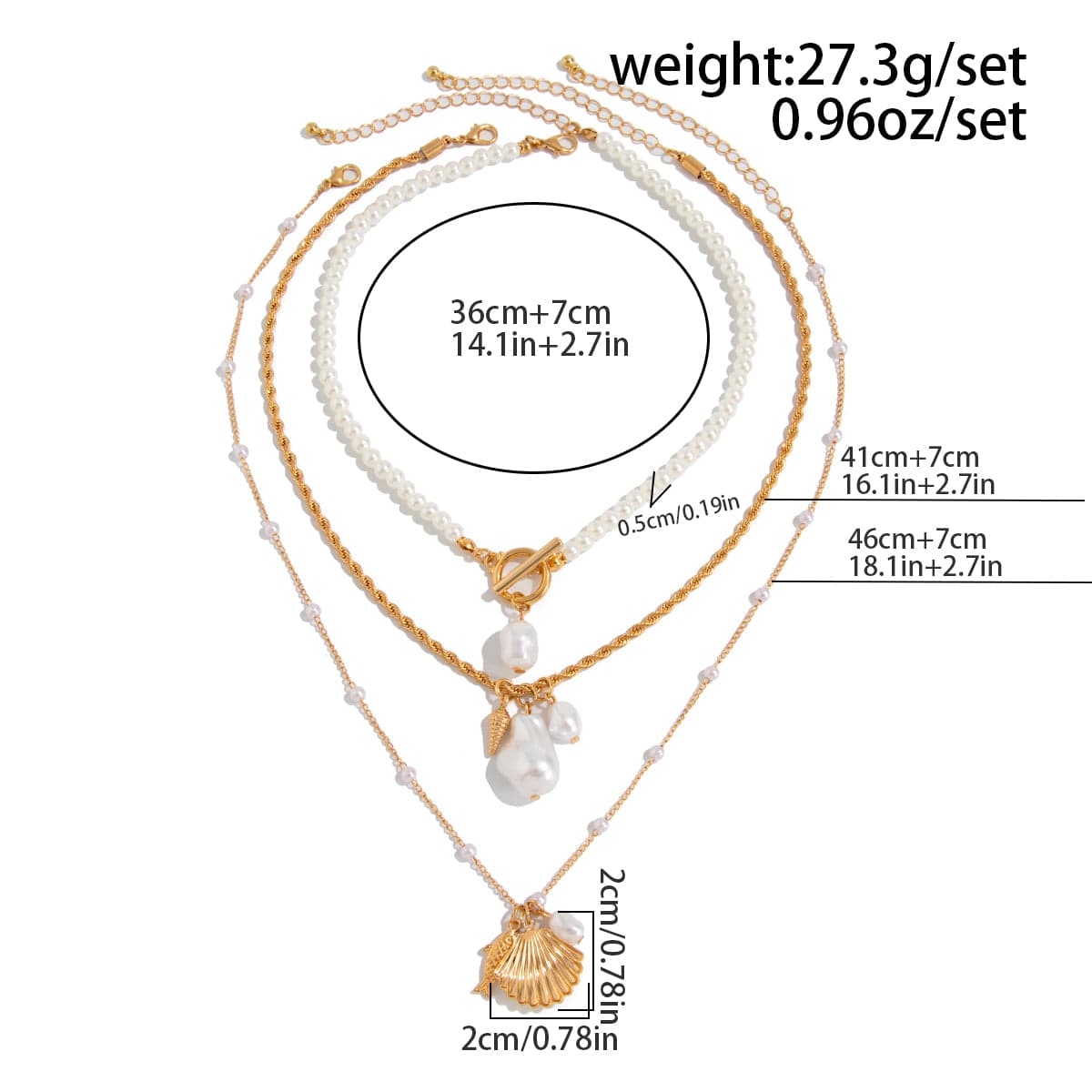 3 Pcs Toggle Clasp Irregular Pearl Shell Pendant Rope Chain Necklace Set - ArtGalleryZen