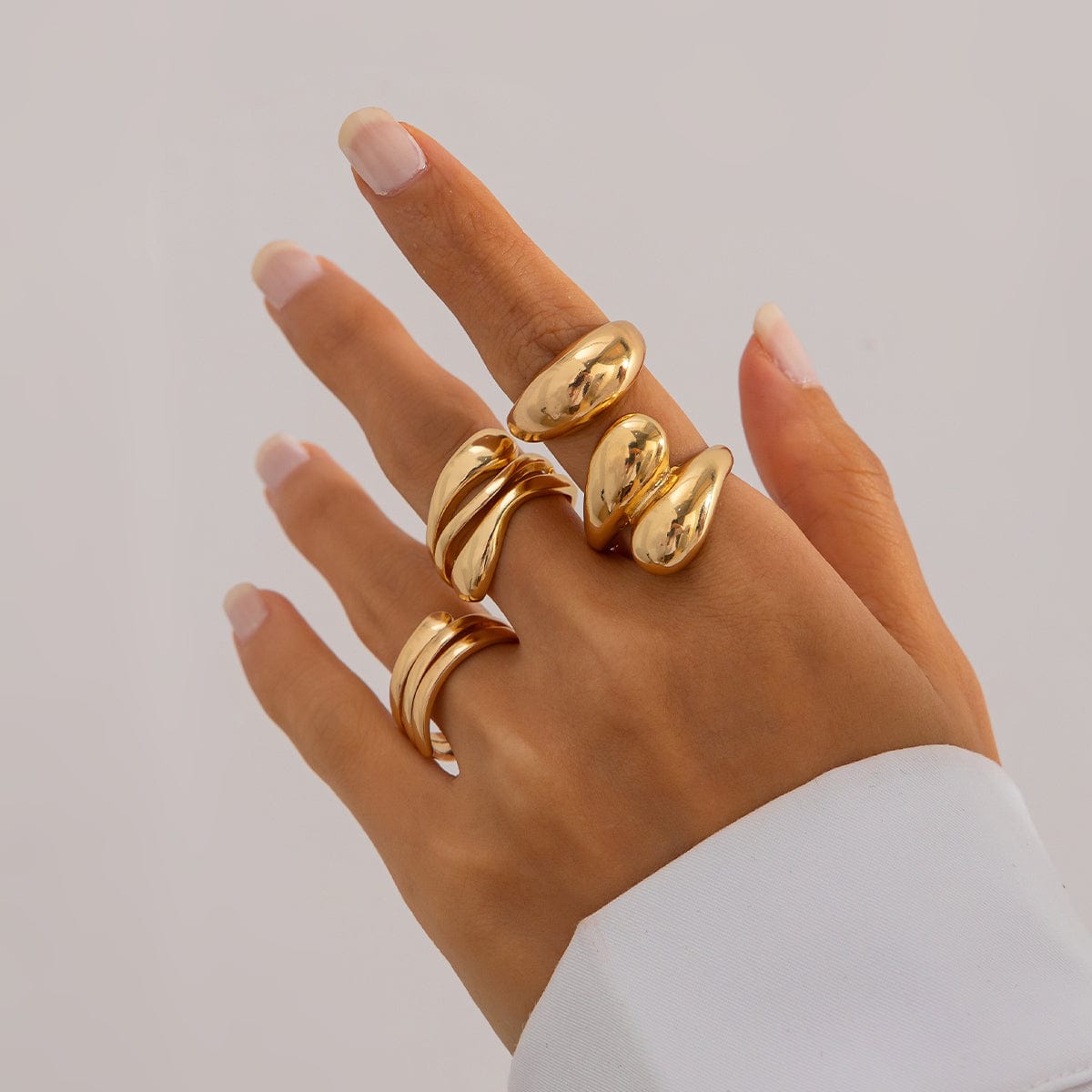 4 Pcs Chunky Abstract Waterdrop Ring Set - ArtGalleryZen