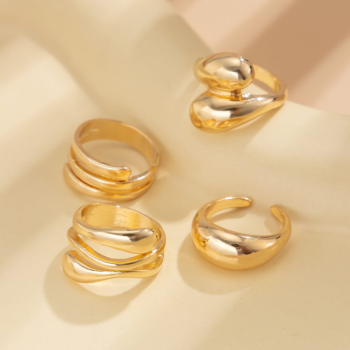 4 Pcs Chunky Abstract Waterdrop Ring Set - ArtGalleryZen