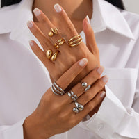 Thumbnail for 4 Pcs Gold Silver Tone Asymmetric Hollow Pattern Open Ring Set - ArtGalleryZen