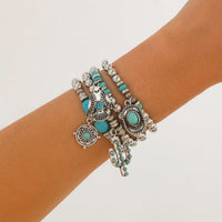 Thumbnail for 4 Pcs Hippie Turquoise Inlaid Eagle Cactus Charm Ball chain Bracelet Set - ArtGalleryZen