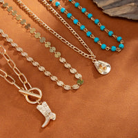 Thumbnail for 4 Pcs Toggle Clasp Boot Cowboy Hat Pendant Turquoise Chain Necklace - ArtGalleryZen