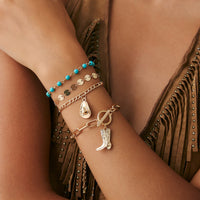 Thumbnail for 4 Pcs Toggle Clasp Cowboy Hat Boot Charm Turquoise Chain Bracelet Set - ArtGalleryZen