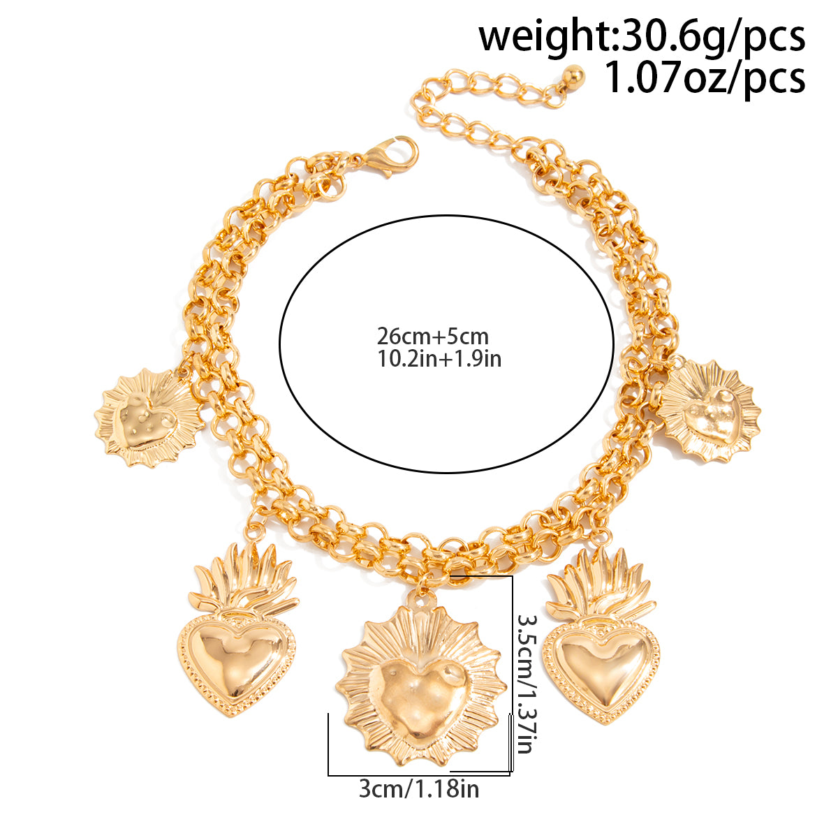 Chic Layered Gold Silver Tone Flame Heart Anklet