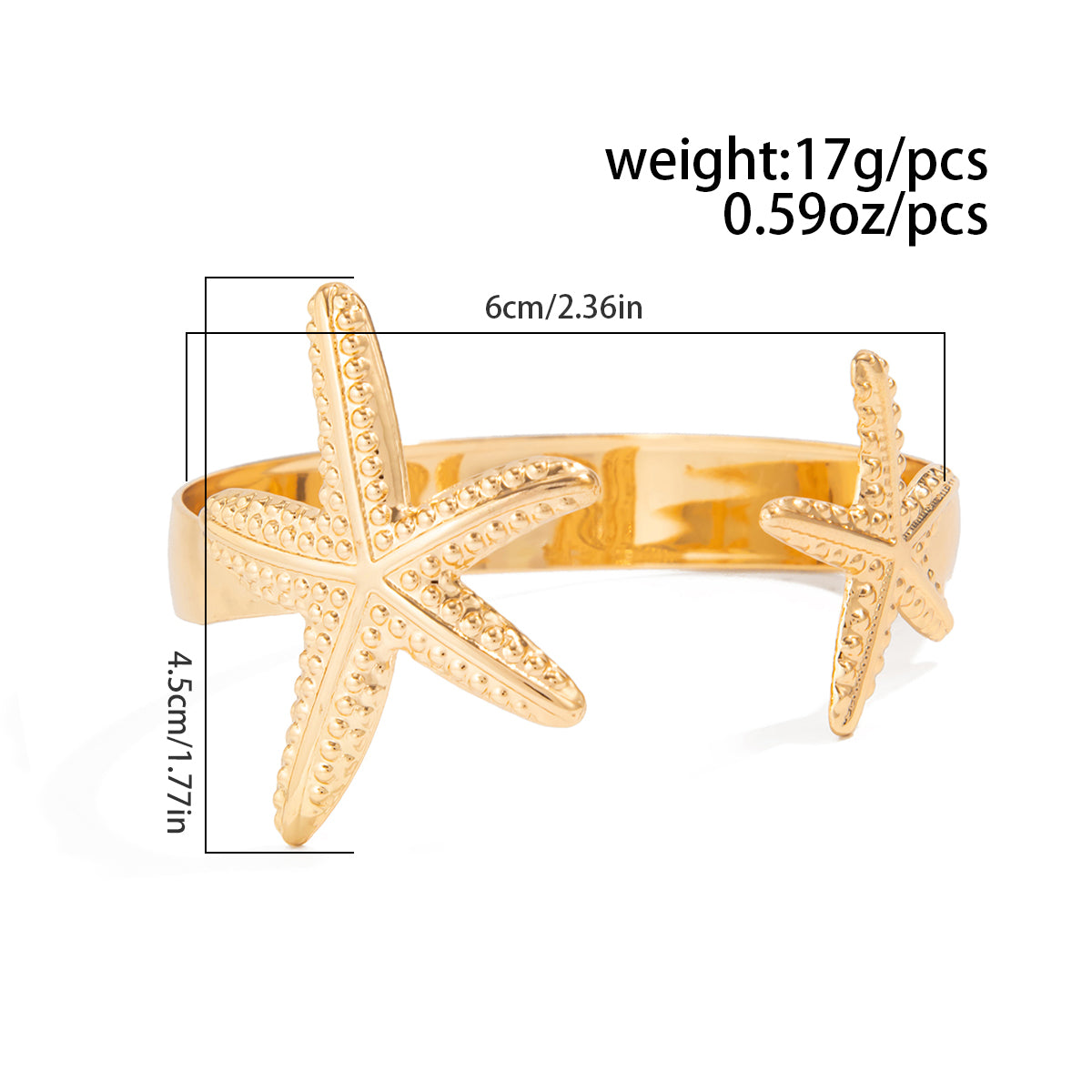 Beach Style Textured Starfish Bangle Bracelet