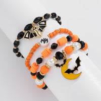 Thumbnail for 4Pcs Halloween Bat Moon Charm Crystal Pearl Beaded Bracelet Set - ArtGalleryZen