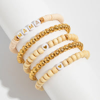 Thumbnail for 5 Pcs Heart Letter Polymer Clay Wood Beaded Mother's Day Bracelet Set - ArtGalleryZen