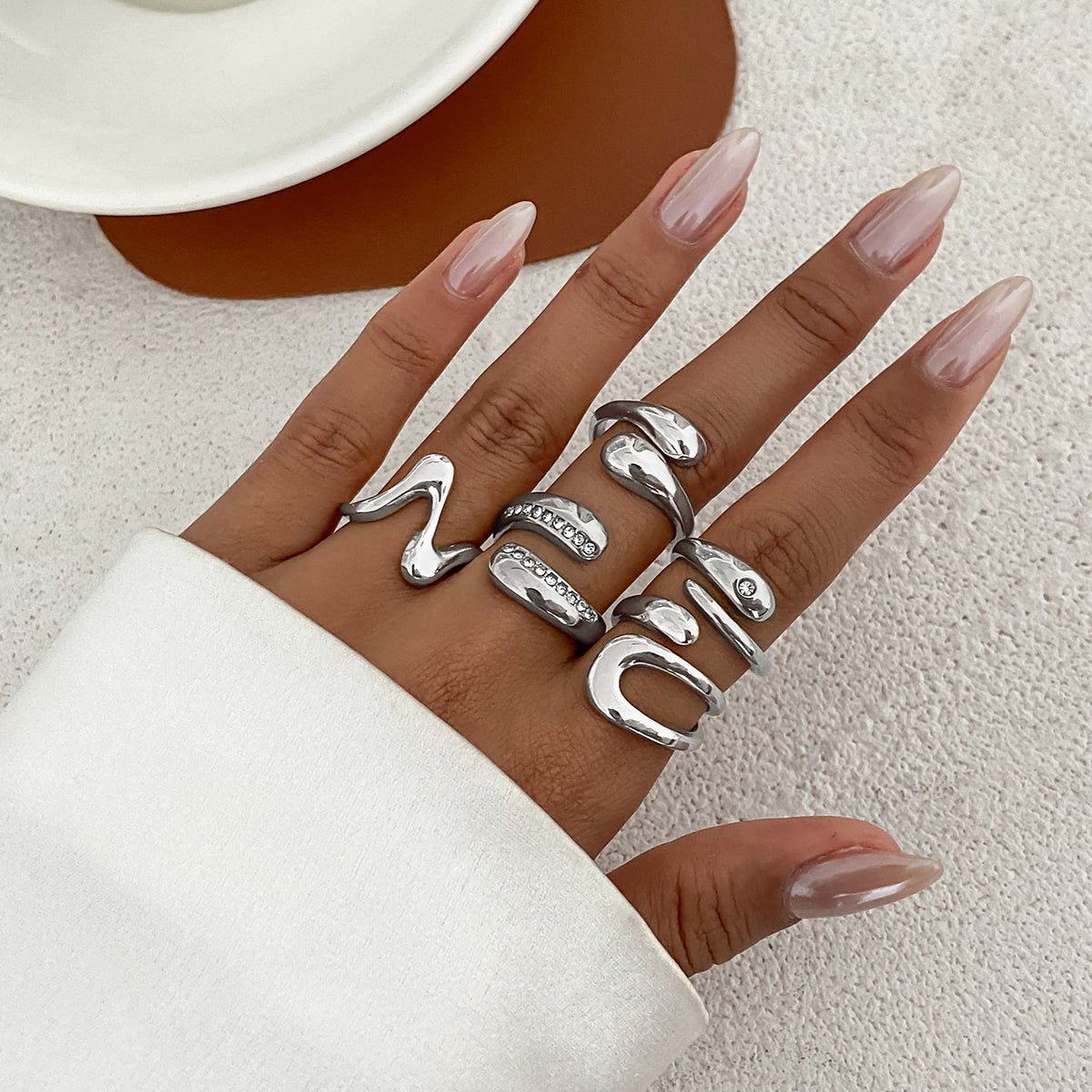 5 Pcs Rhinestone Inlaid Waterdrop Ring Set - ArtGalleryZen