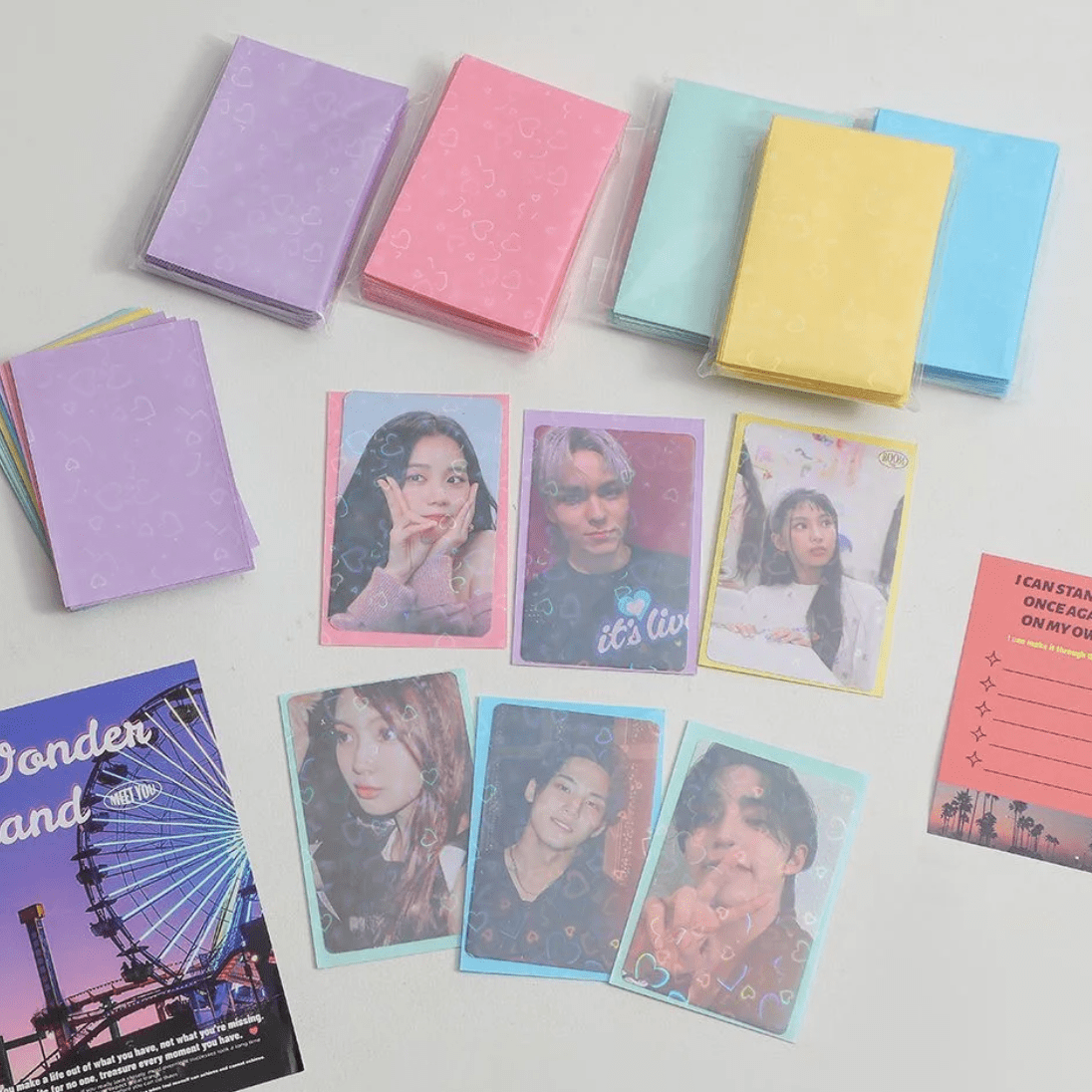 50Pcs/Pack Glitter Laser Heart Kpop Photocard Sleeves - ArtGalleryZen