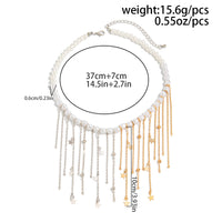 Thumbnail for Newly Two Tone Star Ball Chain Tassel Pearl Necklace