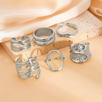 Thumbnail for 6 Pcs Geometric Pleated Hollow Pattern Stackable Ring Set - ArtGalleryZen