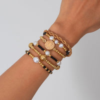 Thumbnail for 6 Pcs Pattern Round Disk Pearl Charm Crystal Seed Beaded Bracelet Set - ArtGalleryZen