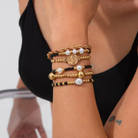 Thumbnail for 6 Pcs Pattern Round Disk Pearl Charm Crystal Seed Beaded Bracelet Set - ArtGalleryZen