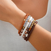Thumbnail for 6 Pcs Thanksgiving Themed Polymer Clay Letter Beaded Stackable Bracelet Set - ArtGalleryZen
