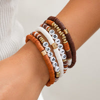 Thumbnail for 6 Pcs Thanksgiving Themed Polymer Clay Letter Beaded Stackable Bracelet Set - ArtGalleryZen