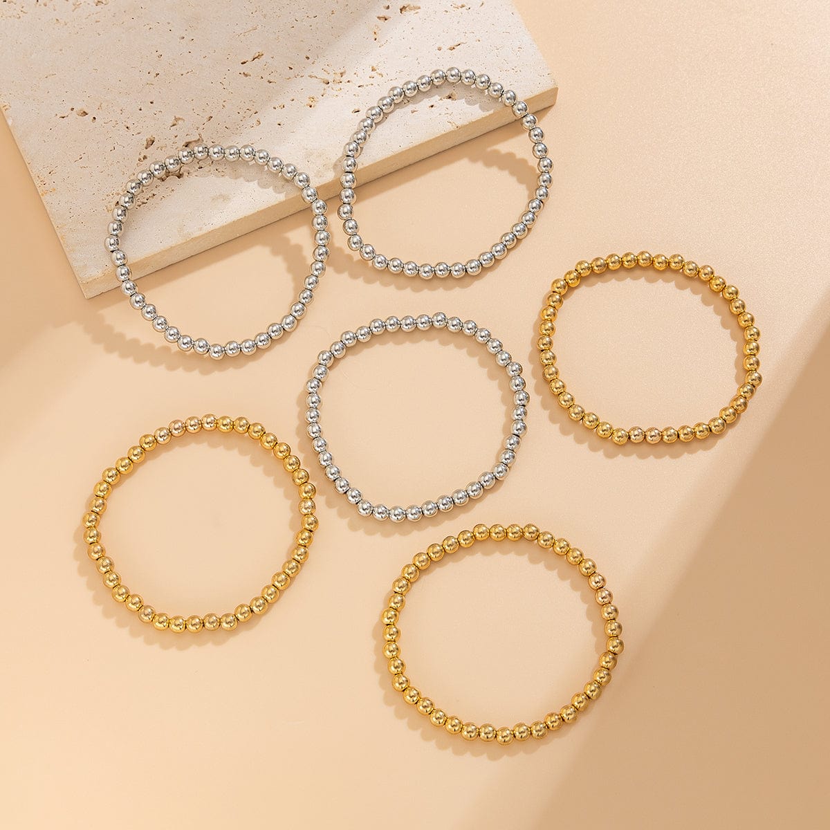 6 Pcs Two Tone Ball Chain Stackable Bracelet Set - ArtGalleryZen