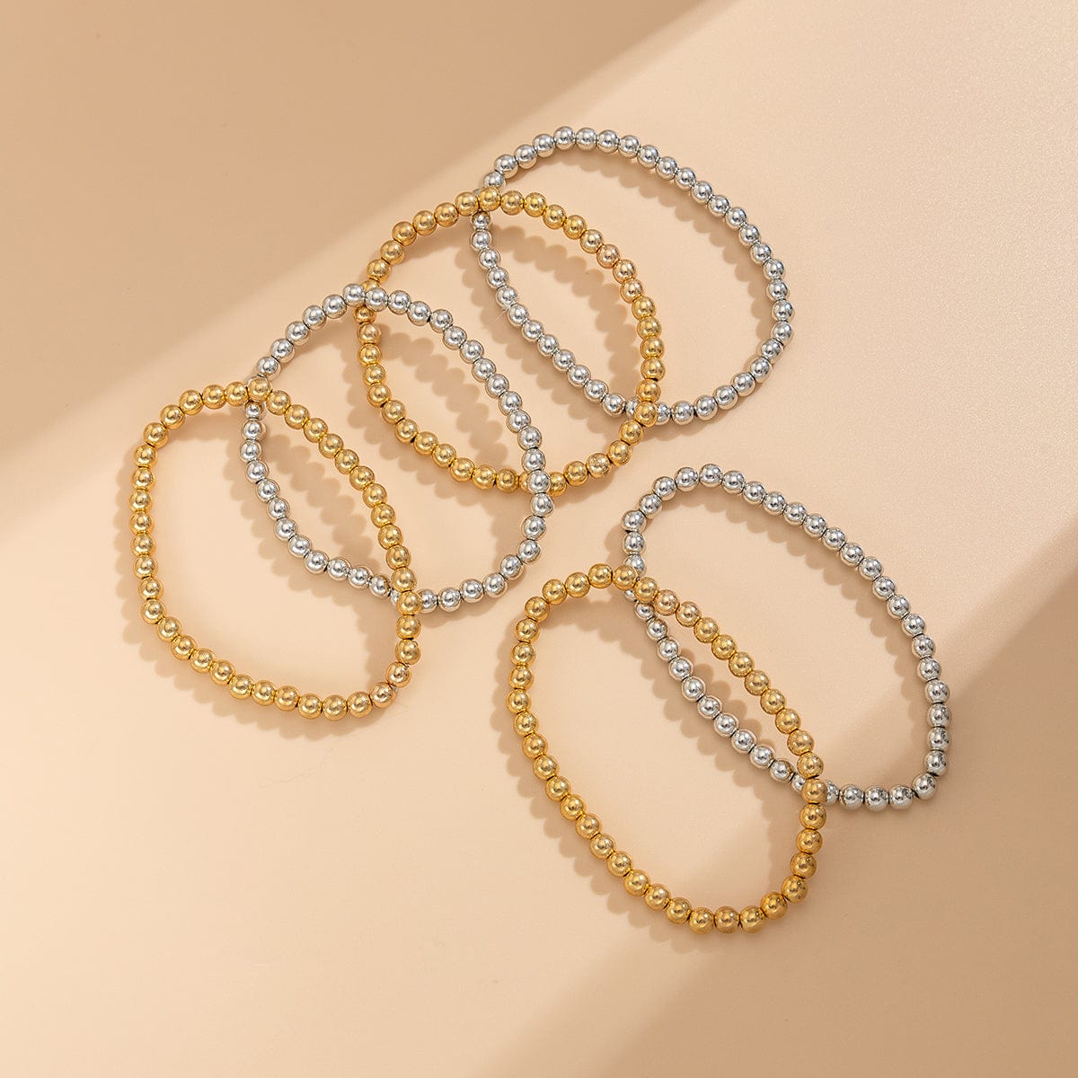 6 Pcs Two Tone Ball Chain Stackable Bracelet Set - ArtGalleryZen