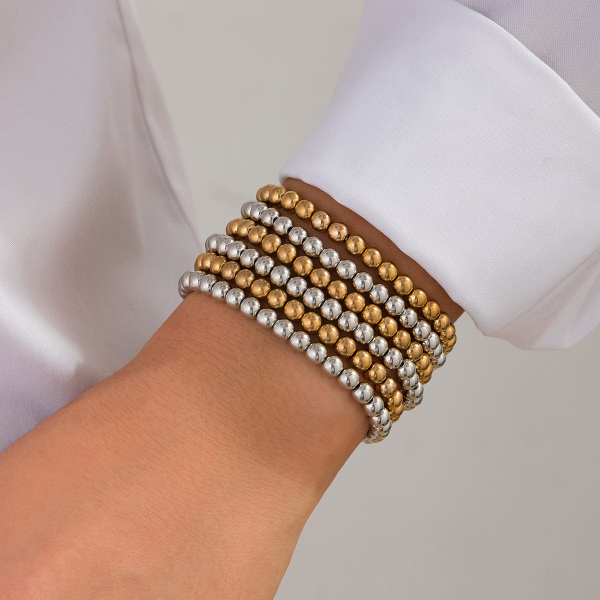 6 Pcs Two Tone Ball Chain Stackable Bracelet Set - ArtGalleryZen