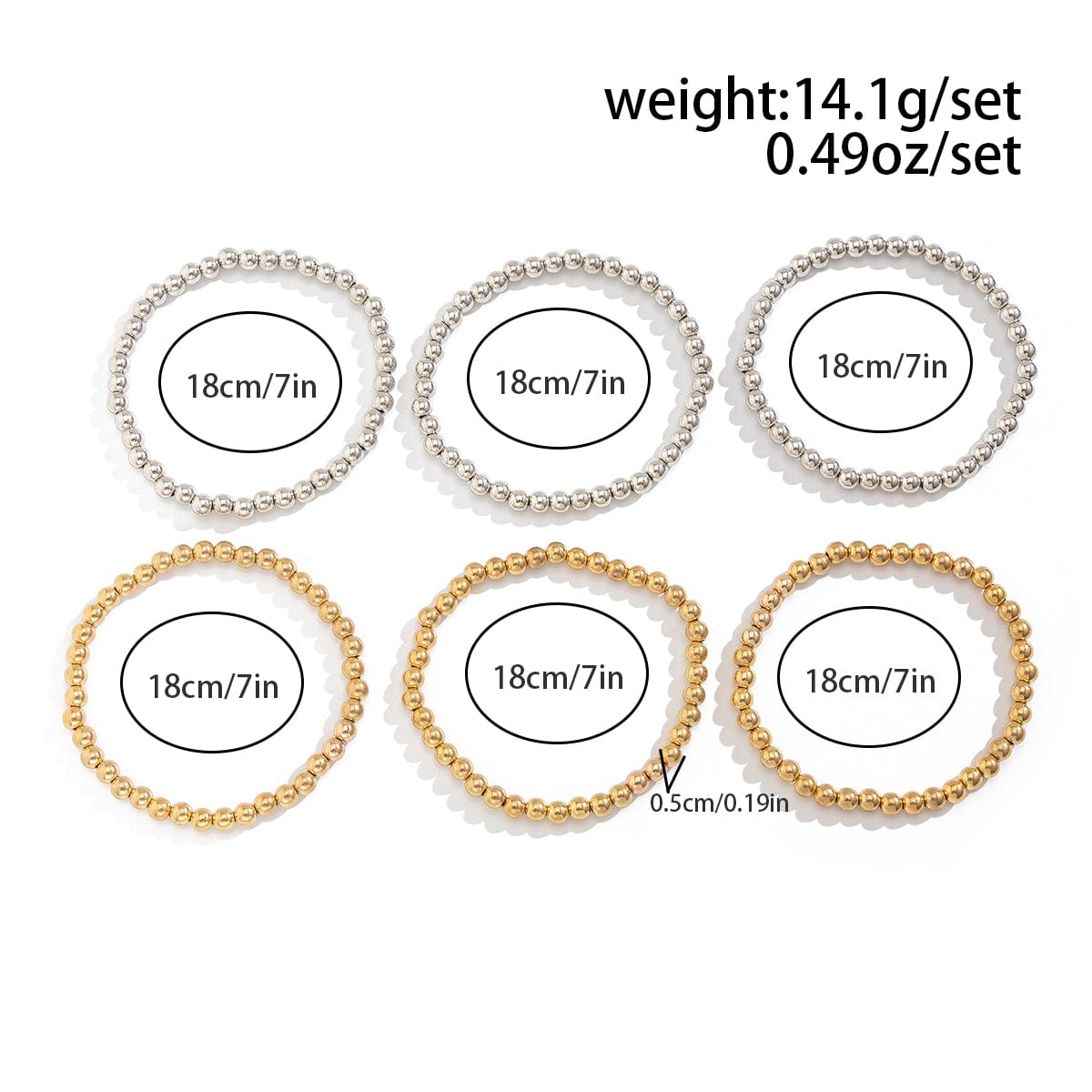 6 Pcs Two Tone Ball Chain Stackable Bracelet Set - ArtGalleryZen